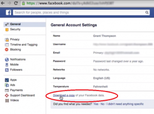 Download a copy of your facebook data